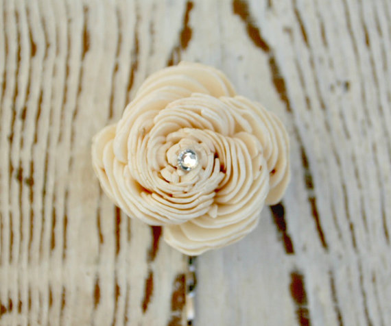 Mariage - Simple Sola Wood Flower Bridal Hair Accessory - Bobby Pin - Wedding Hair Accessories - Ivory, Cream