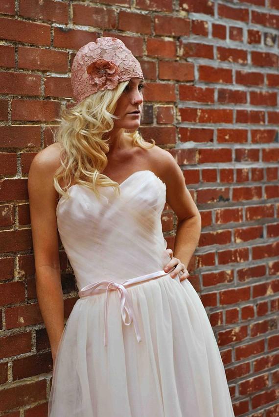 زفاف - HANNAH Couture Dusty Rose Lace Cap CRBoggs Original