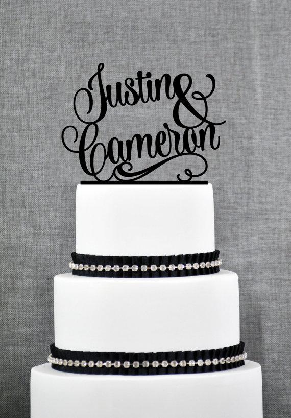 Wedding - Wedding Cake Toppers with First Names and DATE, Unique Personalized Cake Toppers, Elegant Custom Mr and Mrs Wedding Cake Toppers - (S205)