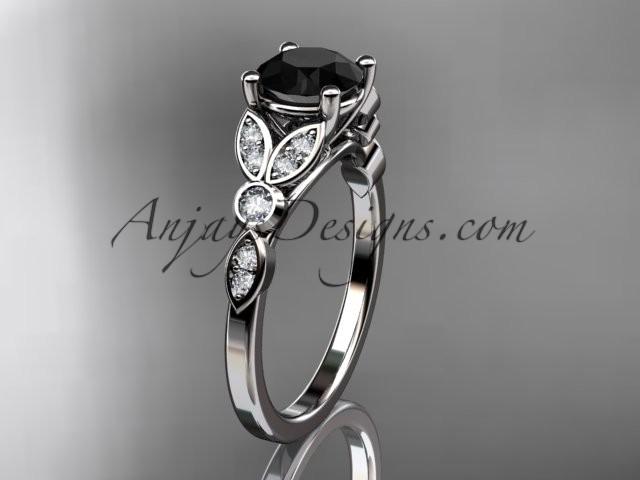 Wedding - 14k white gold unique engagement ring, wedding ring with a Black Diamond center stone ADLR387
