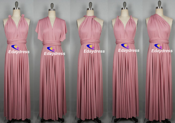 Wedding - Maxi Full Length Bridesmaid Infinity Convertible Wrap Dress Light Rose Pink Multiway Long Dresses Party Evening Any Occasion Dresses