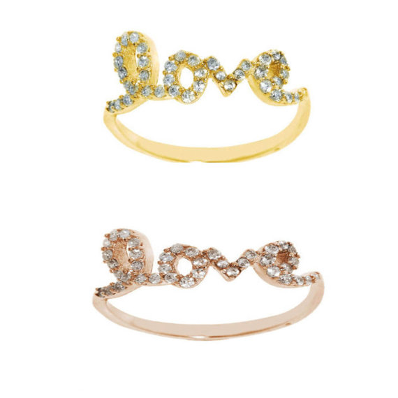 زفاف - 14K Rose Gold Yellow Gold 925 Sterling Silver Love Ring 0.25 Carat Round Clear White Topaz CZ  Valentines Gift Love Girlfriend Wife Gift