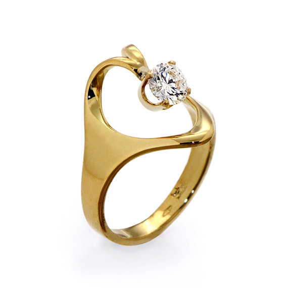 زفاف - ISIDE Solitaire Diamond  Ring, Half Carat Diamond Ring, 14K Yellow Gold Ring, Unique Engagement Ring, Egyptian Jewelry