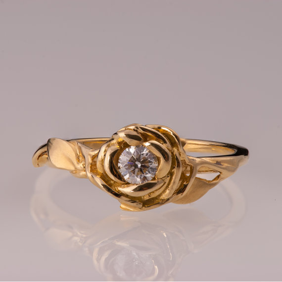زفاف - Rose Engagement Ring No.4 - 14K Gold and Diamond engagement ring, engagement ring, leaf ring, flower ring, antique, art nouveau, vintage