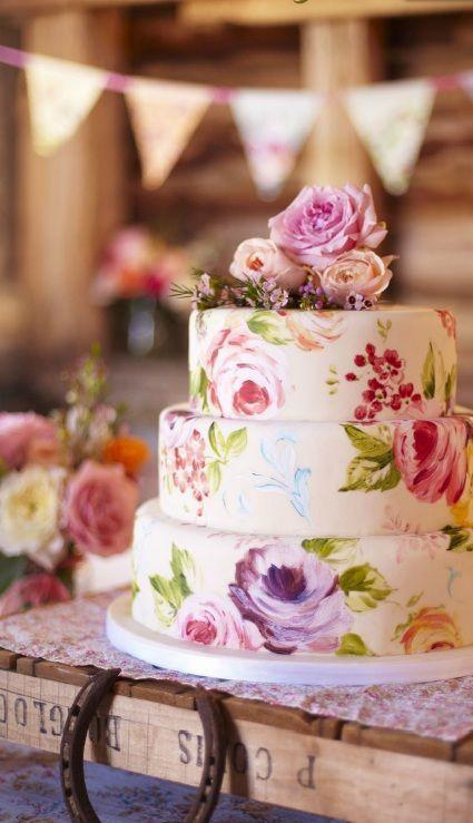 زفاف - 2015 Wedding Trend Alert: Hand Painted Cakes