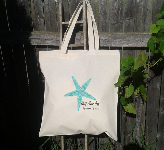 Mariage - SALE - 45 Tote Bags Custom Printed Tote - Wedding Totes - Starfish Beach