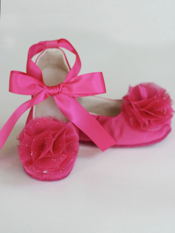 Mariage - Satin Flower Girl Ballet Flat 23 color - Fuchsia Satin Baby Shoe - Toddler Couture Ballet Slipper - Baby Wedding Shoe - Baby Souls Baby Shoe