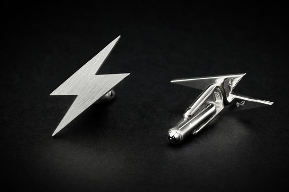 زفاف - Sterling silver cufflinks lightning bolt shape, groomsmen cufflinks, accessories for men