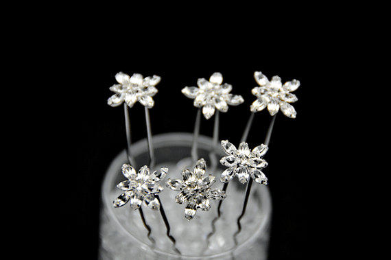 Mariage - Set of 6 clear Crystal  bridal Hair Pins