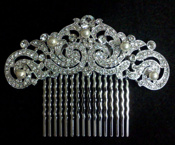 Hochzeit - Statement Bridal Hair Comb, Art Nouveau Wedding, Hair Jewelry, Swarovski Crystal Headpiece, FELICITY
