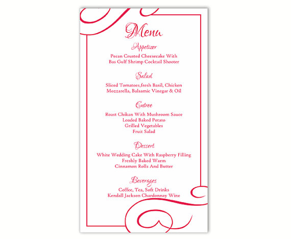 Mariage - Wedding Menu Template DIY Menu Card Template Editable Text Word File Instant Download Fuchsia Hot Pink Menu Template Printable Menu 4x7inch