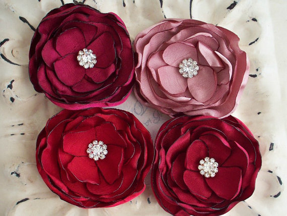 Hochzeit - Red Burgundy Pink Floral Fascinators Silk Flower Hair Clip - Bridal Bridesmaids - Valentines Gift - Many Colors