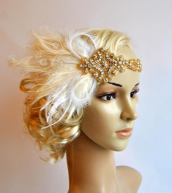 Hochzeit - 1920s Rhinestone Headpiece, Flapper headband, bridal wedding headband, Rhinestone flapper headpiece ivory