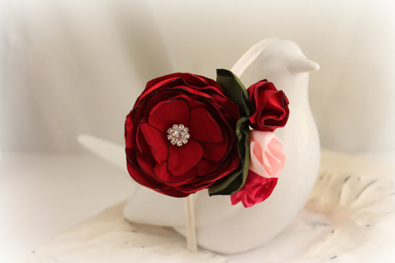 زفاف - Red and Pink Floral Heaband  - Garden Wedding Headpiece - Bridesmaids Flower girl - Floral Crown - Exclusive Design - Many colors