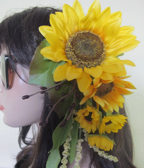 Свадьба - Yellow Sunflower hair flower Cluster hair clip