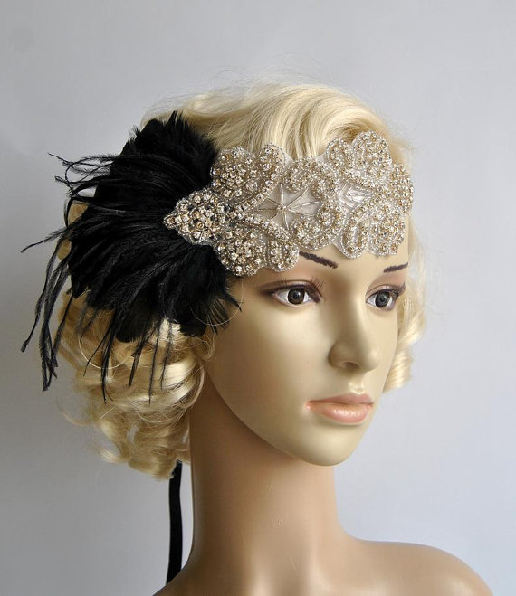 زفاف - Rhinestone flapper Gatsby Headband, Wedding Headband, Crystal Headband, Wedding Headpiece, Halo Bridal Headpiece, 1920s Flapper headband