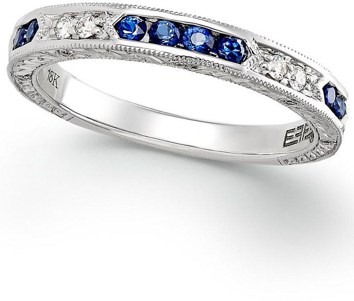 زفاف - Effy Bridal Diamond (1/10 ct. t.w.) and Sapphire (1/3 ct. t.w.) Wedding Ring in 18k White Gold