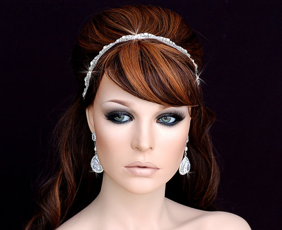Hochzeit - Beaded Headband , Wedding Headband , Beaded Crystal Headband , Prom Hairpiece , Bridal Headband
