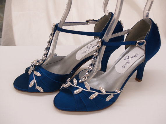 زفاف - Blue Wedding Shoes Royal-Blue with Silver Swarovski Crystals