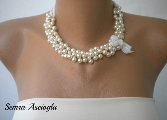 Hochzeit - Handmade Weddings Glass Pearl Necklace brides bridesmaids gift  special occasion