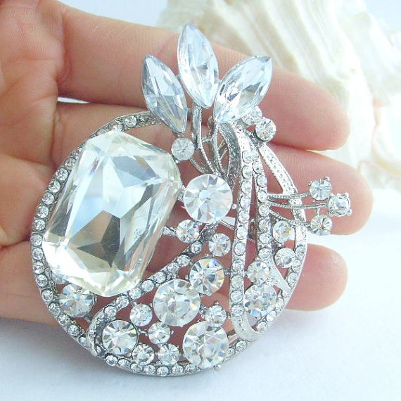 Wedding - Wedding Jewelry Rhinestone Crystal Flower Bridal Brooch, Wedding Deco, Crystal Sash Brooch, Wedding Bouquet, Bridal Jewelry - BP05042C1