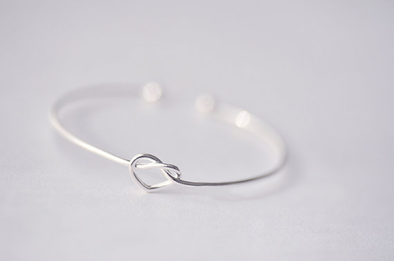 Wedding - Bridesmaid Gift Love Knot Cuff Bracelet-Wedding Silver Heart Bracelet Gift-Tie The Knot-Anniversary Gift-925 Sterling Handmade Charm Jewelry