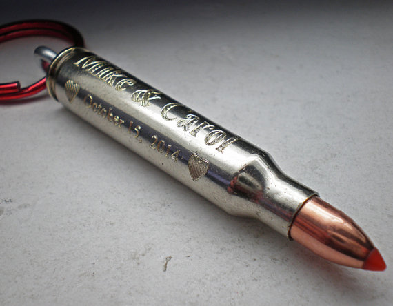 Wedding - 223 5.56mm Nickel Engraved Personalized Bullet Head Grooms Groomsman Wedding Keychain Keepsake