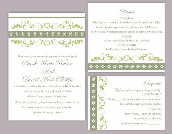 Свадьба - DIY Wedding Invitation Template Set Editable Word File Instant Download Printable Invitation Floral Wedding Invitation Green Invitations
