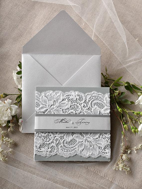 زفاف - Custom Listing (20) Silver and Grey Wedding Invitation, Lace Wedding Invitations, Vintage Grey Wedding invitation 4lovepolkadotslkadots