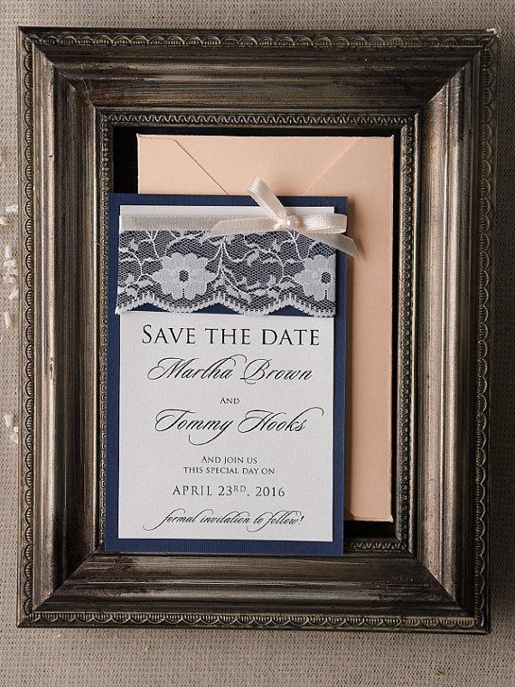 Свадьба - Save The Date Cards (20),Navy Lace Save the Date, Navy Save the Date, Peach Save the Date, Wedding Save the Date, Model no: 19/rus/std