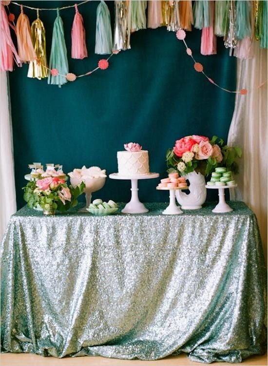 زفاف - Mint Sequin Sequin Tablecloth