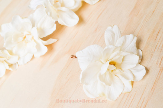 Hochzeit - BRENDA LEE A set of 2 Cream Delphinium Flower bobby pin floral hair accessory/wedding bridal bridesmaid bride flower girl hair clip