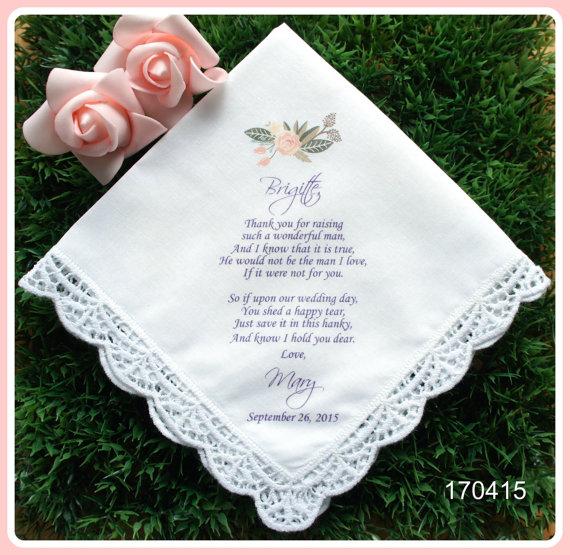 Wedding - Wedding Hankerchief-Mother of the Groom Gift-PRINTED-CUSTOMIZED-Wedding Handkerchief-Mother in Law Hankerchief-Lace-Wedding Gift-Favors