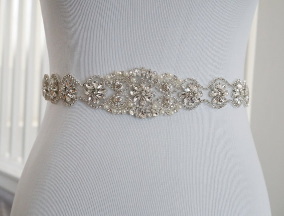 زفاف - Wedding Belt, Bridal Belt, Sash Belt, Crystal Rhinestone Belt, Style 147