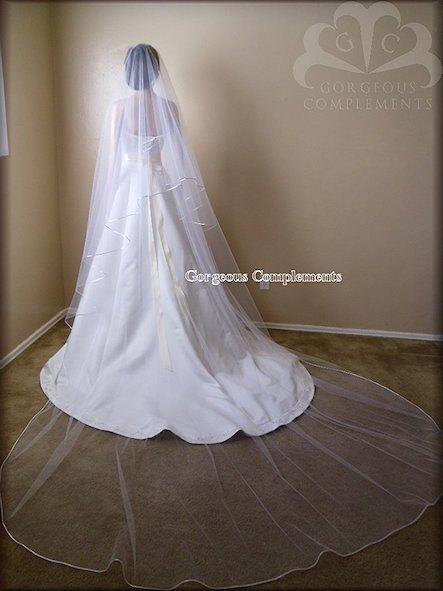 Hochzeit - Cathedral Drop Bridal Veil Rattail Satin Edge 32/115RE