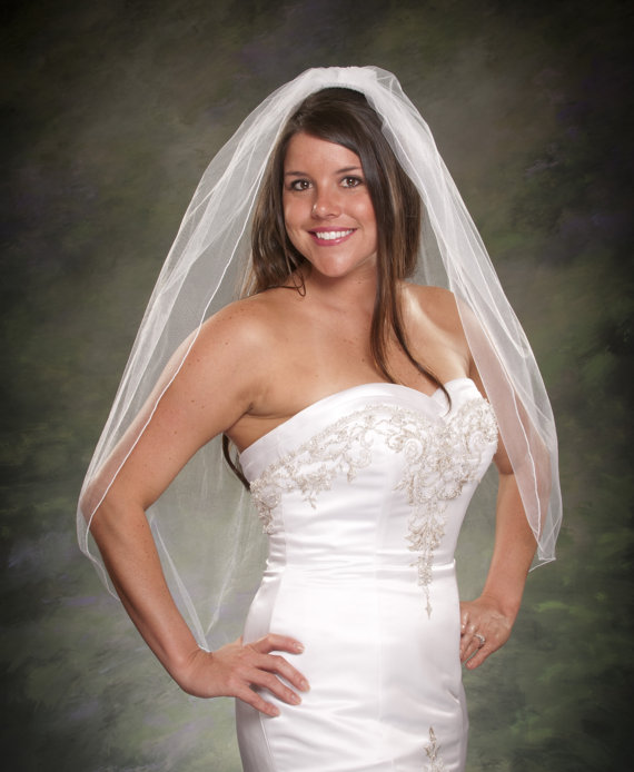 Свадьба - Fingertip Wedding Veil Pencil Edge One Layer Ivory Bridal Veil 36 Inch White Tulle Veil