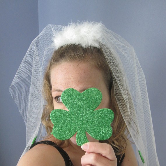 Wedding - IRISH Bachelorette Veil with Shamrocks - READY to ship