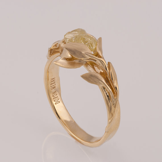 Свадьба - Leaves Engagement Ring - 14K Gold and  Rough Diamond engagement ring, Unique Engagement ring, rough diamond ring, raw diamond ring