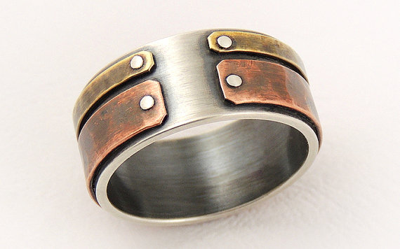 زفاف - III Unique mens wedding band - mens engagement ring,silver and copper,men anniversary gift,unique mens ring