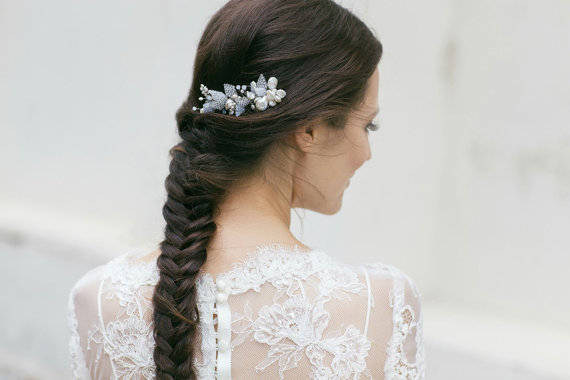 Wedding - Bridal hair comb, crystal hair comb, petals hair comb, bridal hair accessories , hair clip for bride , Swarovski white opal hair comb
