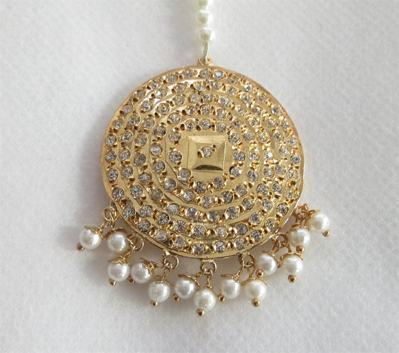 Mariage - Indian Bridal Jadau Round Maang Tikka/Mughal Muslim Pakistani Maang Tika Jewelry/Indian Jewelry/India Gold Tikka Jewelry/Hijab pin jewelry