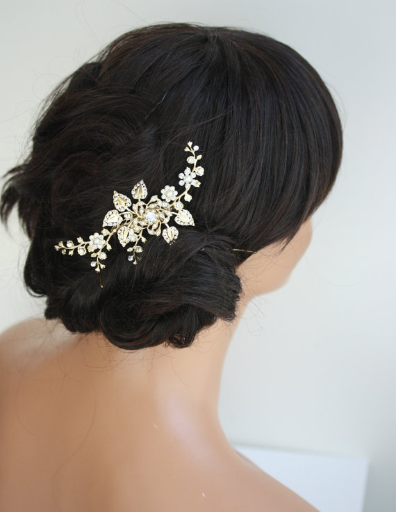 زفاف - Gold Bridal Hair Comb Wedding Hair Accessories flowers and Leaves Gold Hair Vine Gold Hair Comb Wedding Hair Piece HARLOW VINE