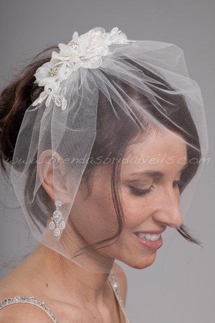 زفاف - Bridal Veil Set, Tulle 11" Birdcage Veil with Lace Head Piece, Wedding Veil and Paige Birdcage Fascinator