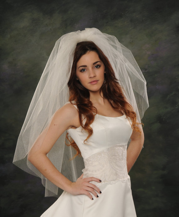 Hochzeit - Fingertip Length Bridal Veil 2 Layers Light Ivory 36 Raw Edge Wedding Veil Double Layers White Illusion 72 Wide