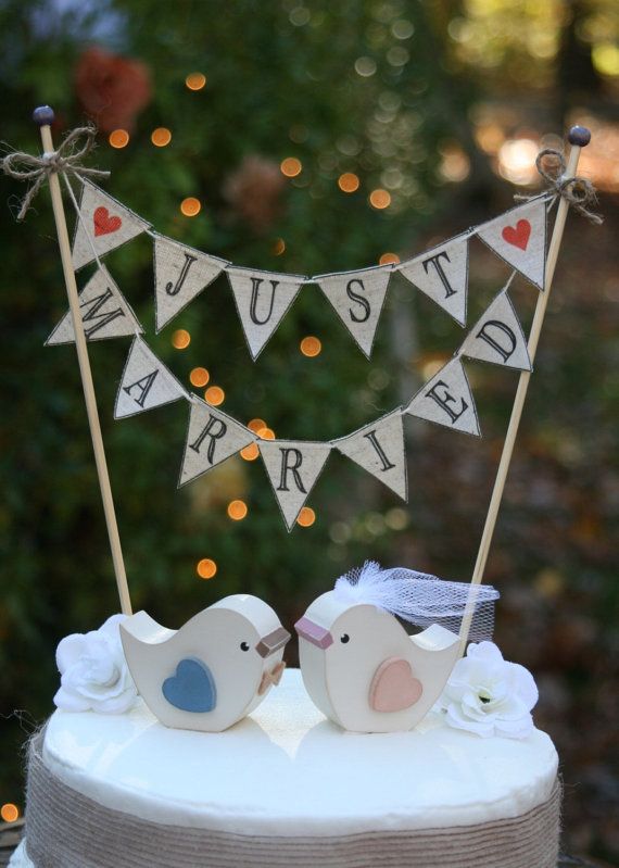 Wedding - Wedding Cake BANNER Just Married Rustic Wedding Cake Topper