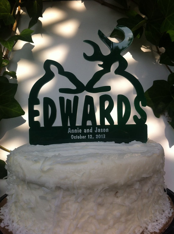 Mariage - Silhouette Deer Wedding Cake Topper,  Doe and Buck Cake Topper, Personalized, Engraved