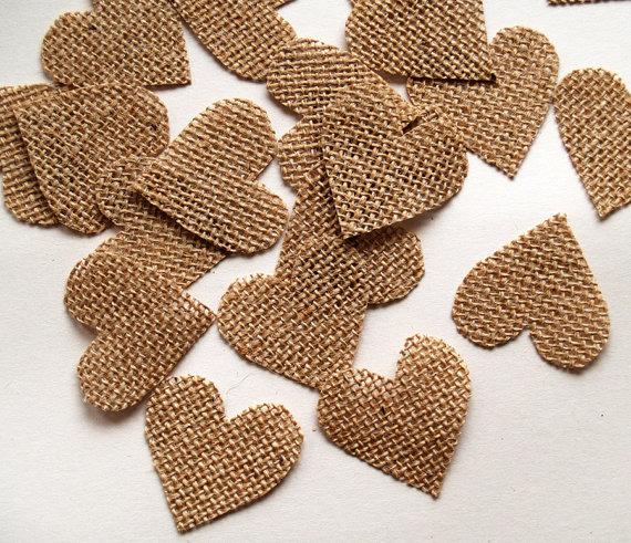 زفاف - Set of 50 Burlap Heart Shapes- DIY Supplies for Rustic Wedding-1,9-inch hearts
