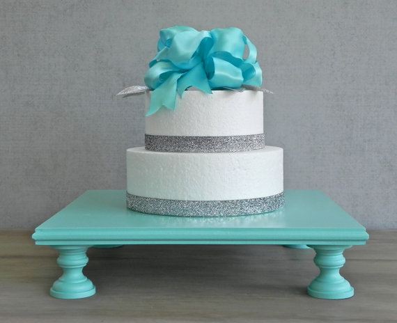 Hochzeit - 18" Cake Stand Square Cupcake Teal Turquoise Robins Egg Blue Shower Decor Wedding E. Isabella Designs. Featured In Martha Stewart Weddings