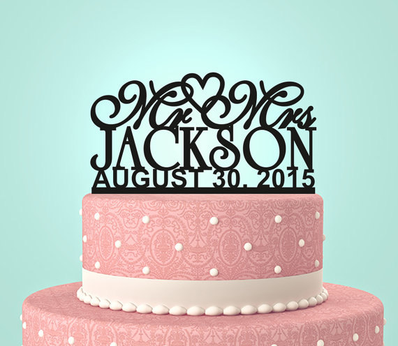 زفاف - Personalized Custom Mr & Mrs Wedding Cake Topper with YOUR Last Name and date