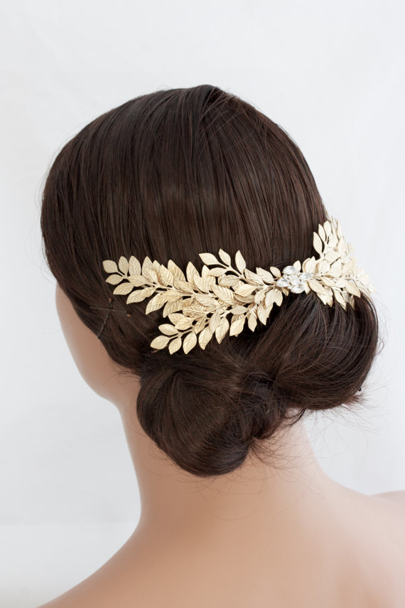 Свадьба - Grecian Headpiece Large Leaf Head Piece Gold Leaves Back Comb Laurel Hair Comb Matt Gold Wedding Hair Accessories ABELLA LARGE COMB